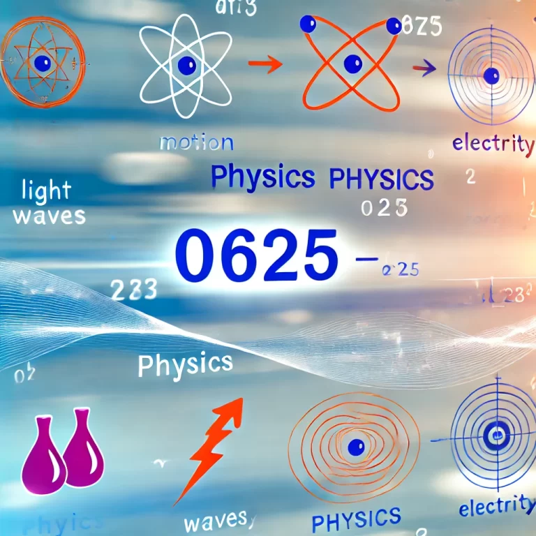 DALL·E 2024 10 03 11 56 59 A vibrant educational image representing the category of Physics 0625 suitable for an academic website  The image includes key elements related to p 768x768