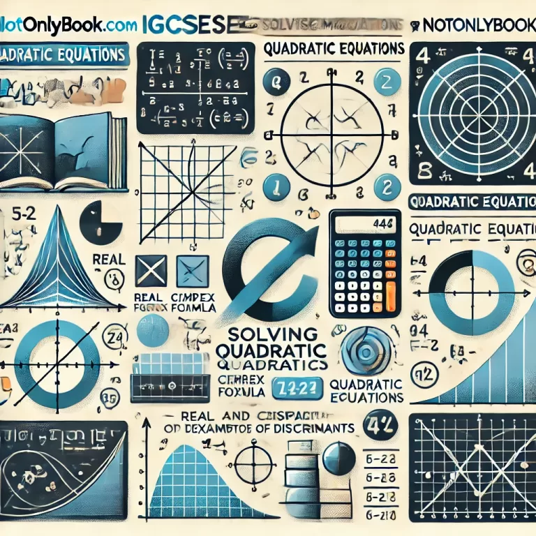 DALL·E 2024 10 20 13 27 33 An educational illustration for IGCSE Mathematics on solving quadratic equations featuring diagrams of parabolas the quadratic formula and examples 768x768